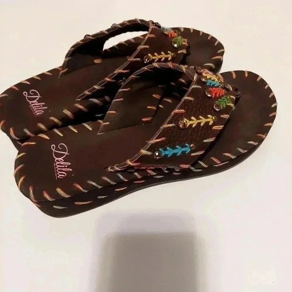 Delila flip flops Brown Leather Size 9 - Picture 8 of 8